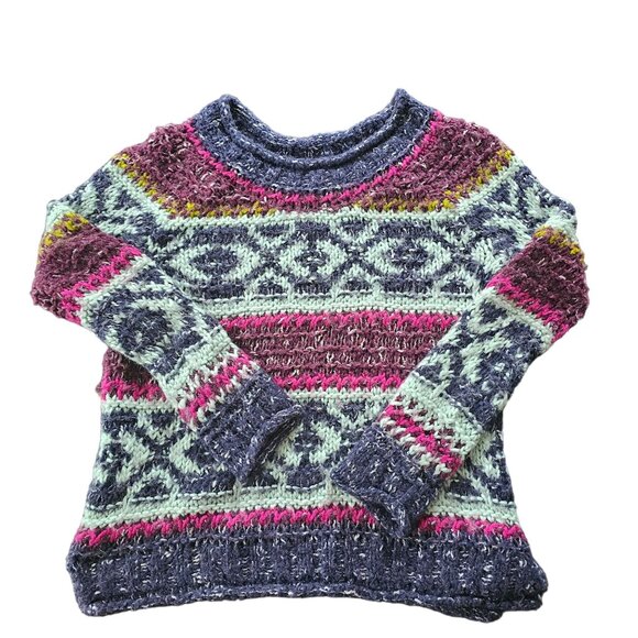 Free People Boho Mulitcored Sweater Top CREW Neck sz S - Picture 3 of 5